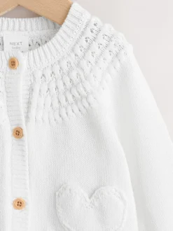 Gebreide Kleding*Next - Baby Heart Pocket Button Through Cardigan (0mths-2yrs) Wit