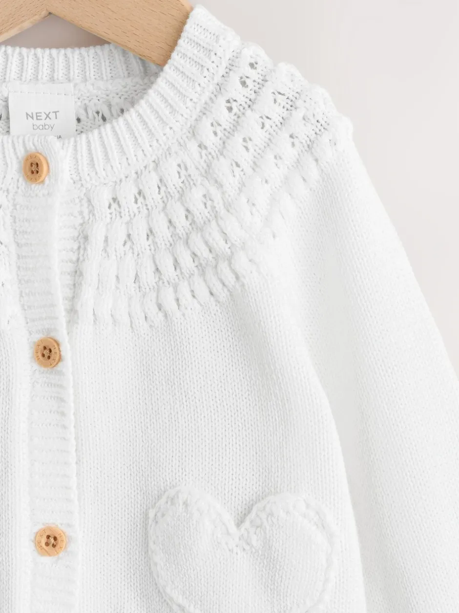 Gebreide Kleding*Next - Baby Heart Pocket Button Through Cardigan (0mths-2yrs) Wit