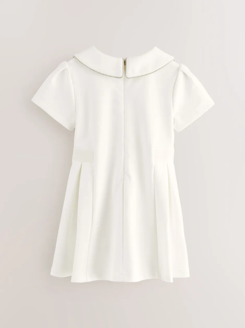 Jurken|Jurken*Baker by Ted Baker - - Jurk van Ponte-stof met strikkraag Wit