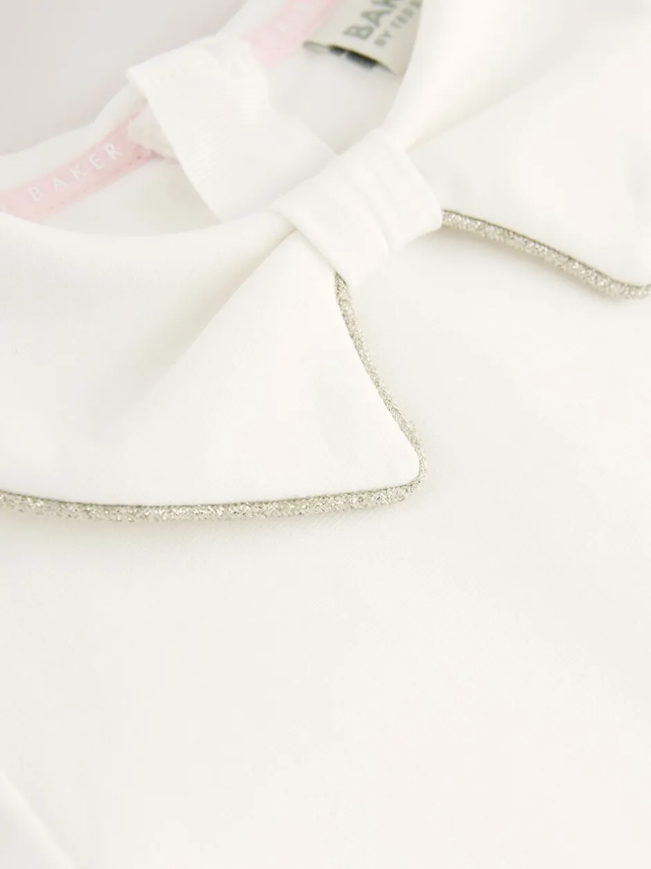 Jurken|Jurken*Baker by Ted Baker - - Jurk van Ponte-stof met strikkraag Wit