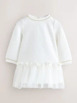 Gelegenheidskleding*Baker by Ted Baker - Jacquard jurk met reliëf en mesh zoom Wit