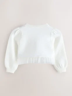 Gebreide Kleding*Baker by Ted Baker - Knitted Mesh Ruffle Hem Cardigan Wit
