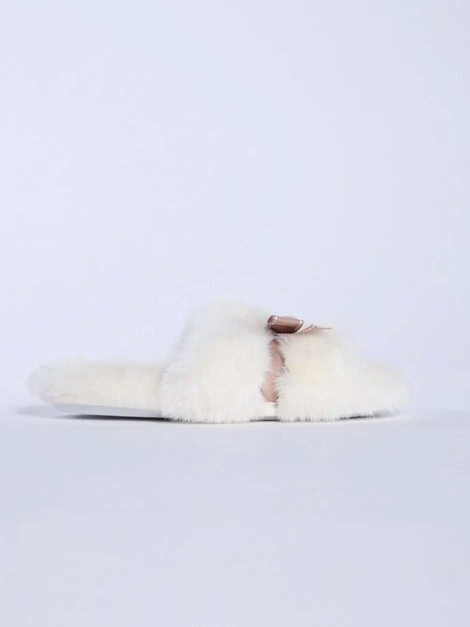 Pantoffels|Boux Avenue - Plush Bow Mix Slipper Sliders Wit