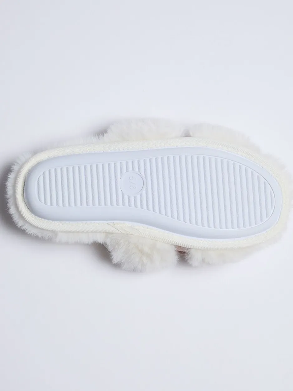Pantoffels|Boux Avenue - Plush Bow Mix Slipper Sliders Wit