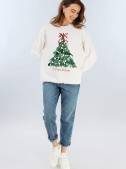 Hoody's En Sweatshirts*Brands In - Christmas Tree Watercolour Sweatshirt Wit
