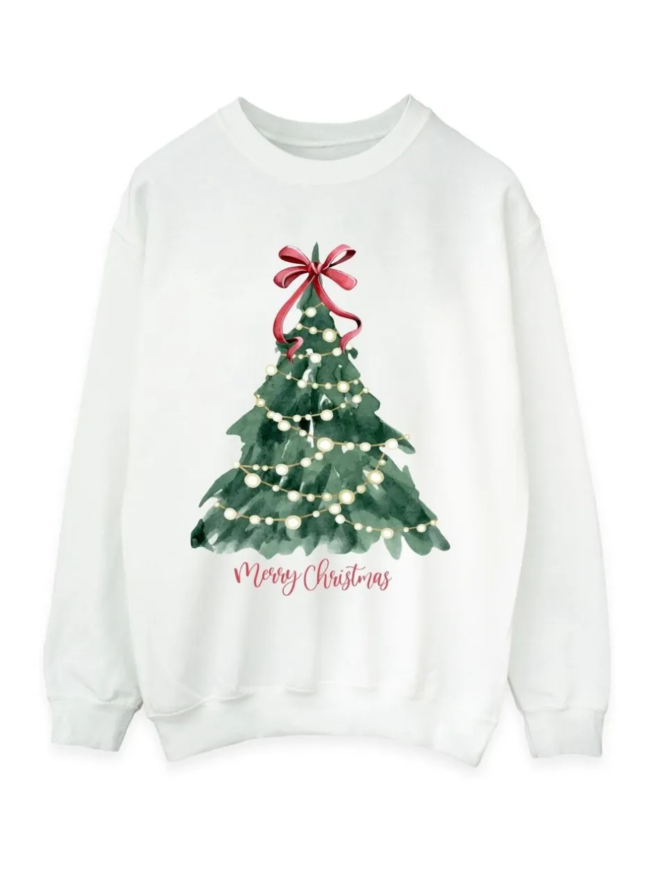 Hoody's En Sweatshirts*Brands In - Christmas Tree Watercolour Sweatshirt Wit