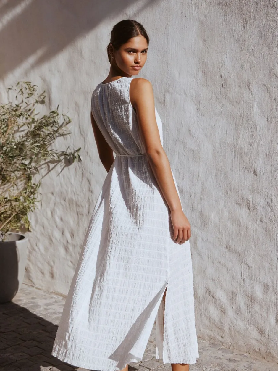 Jurken|Next Wit - Button Through Tie Waist Sleeveless Maxi Dress
