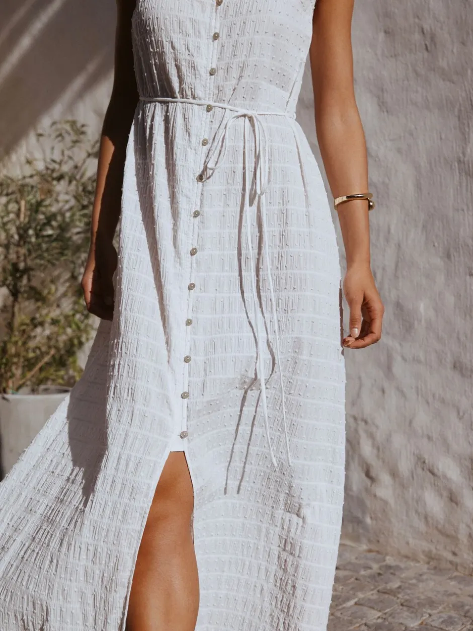 Jurken|Next Wit - Button Through Tie Waist Sleeveless Maxi Dress