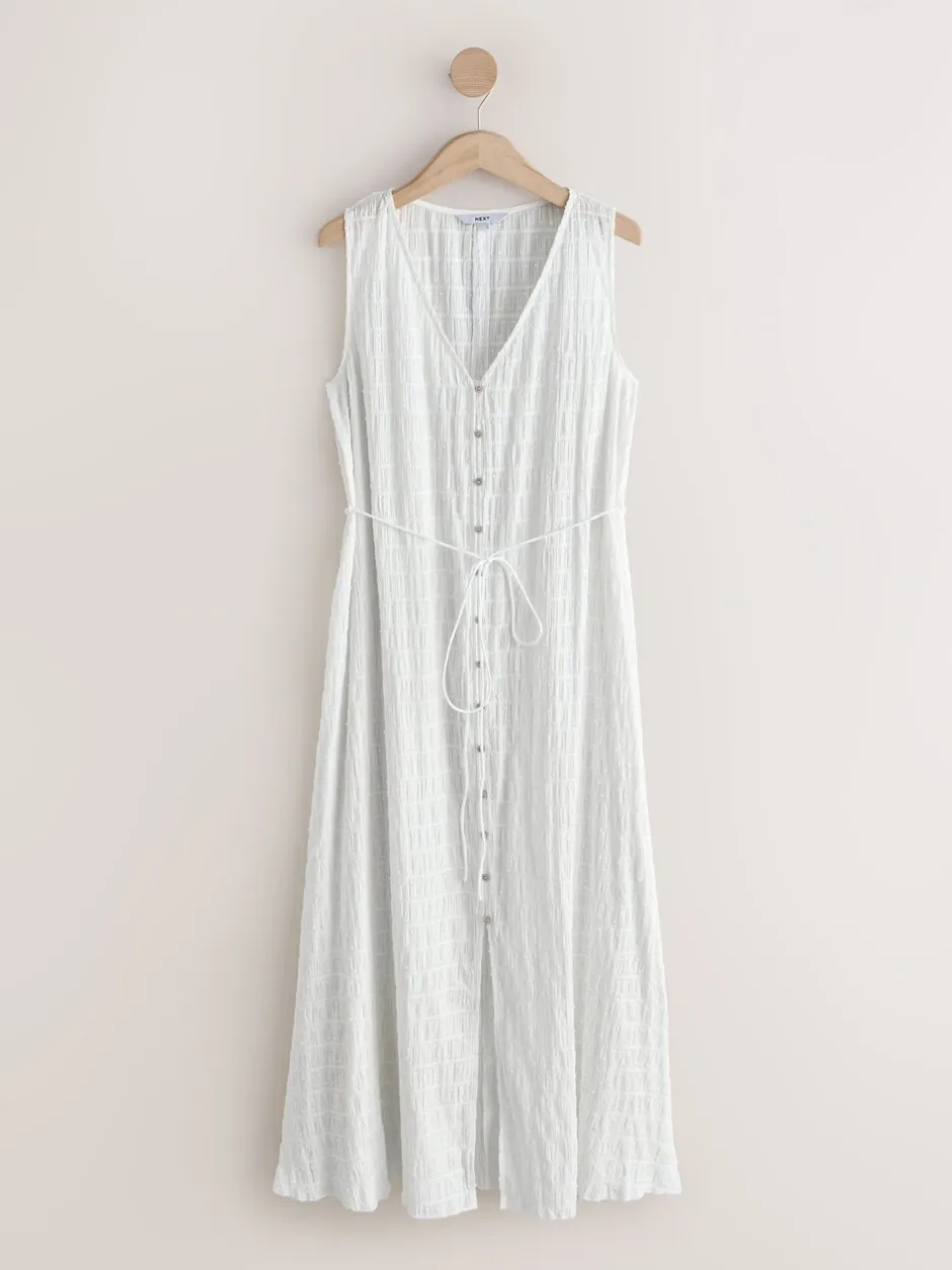 Jurken|Next Wit - Button Through Tie Waist Sleeveless Maxi Dress