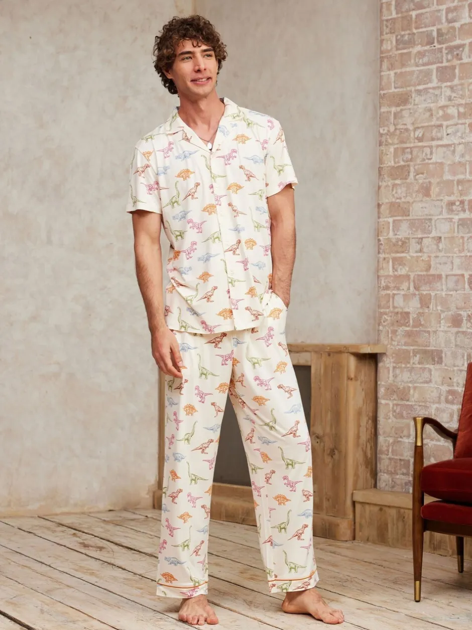 Pyjama's|Chelsea Peers - Dinosaur Print Long Pyjama Set Wit