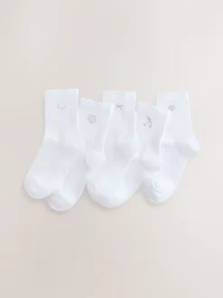 Sokken En Panty's|Next - Cotton Rich Diamante Ankle Socks 5 Pack Wit