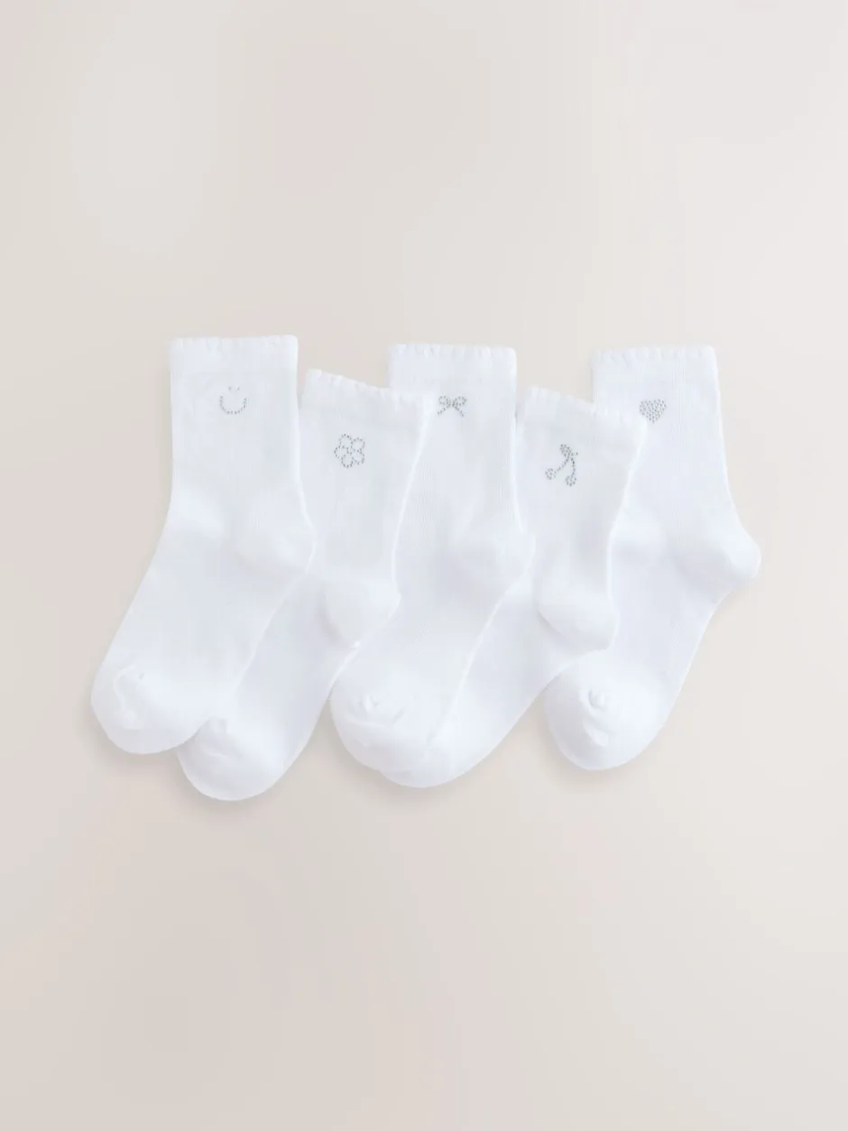 Sokken En Panty's|Next - Cotton Rich Diamante Ankle Socks 5 Pack Wit