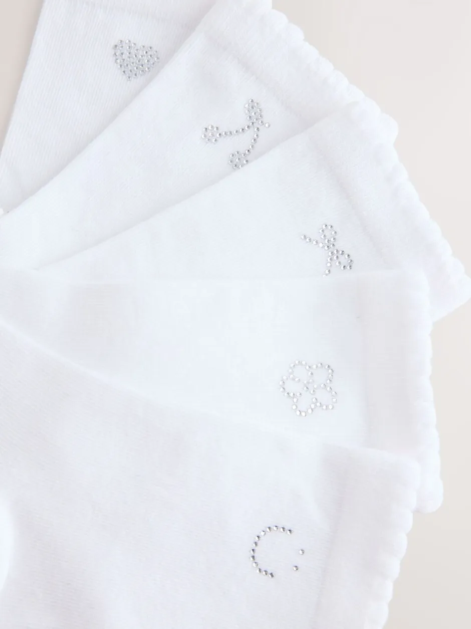 Sokken En Panty's|Next - Cotton Rich Diamante Ankle Socks 5 Pack Wit