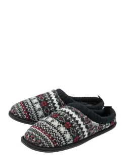 Pantoffels|Dunlop - heren pantoffelmuiltjes met Fairisle-patroon en warme voering Wit