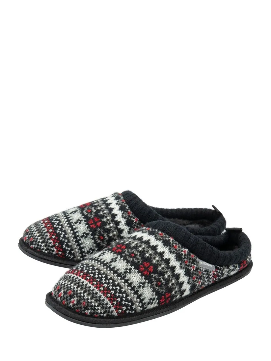 Pantoffels|Dunlop - heren pantoffelmuiltjes met Fairisle-patroon en warme voering Wit