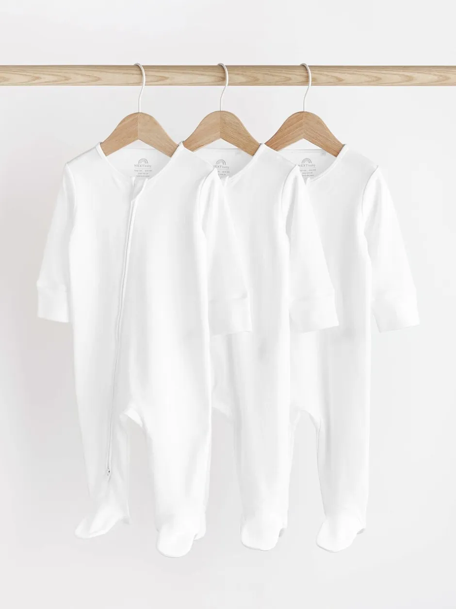 Multipacks|Babypakjes En Babypyjama's|Next - Essential 100% Katoenen babypakjes met rits 3 Pack (0-3jr) Wit