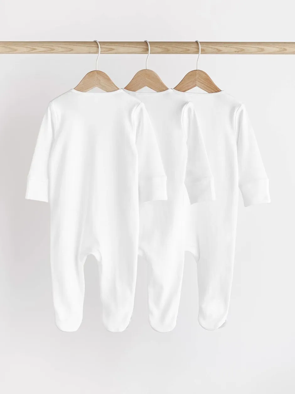 Multipacks|Babypakjes En Babypyjama's|Next - Essential 100% Katoenen babypakjes met rits 3 Pack (0-3jr) Wit