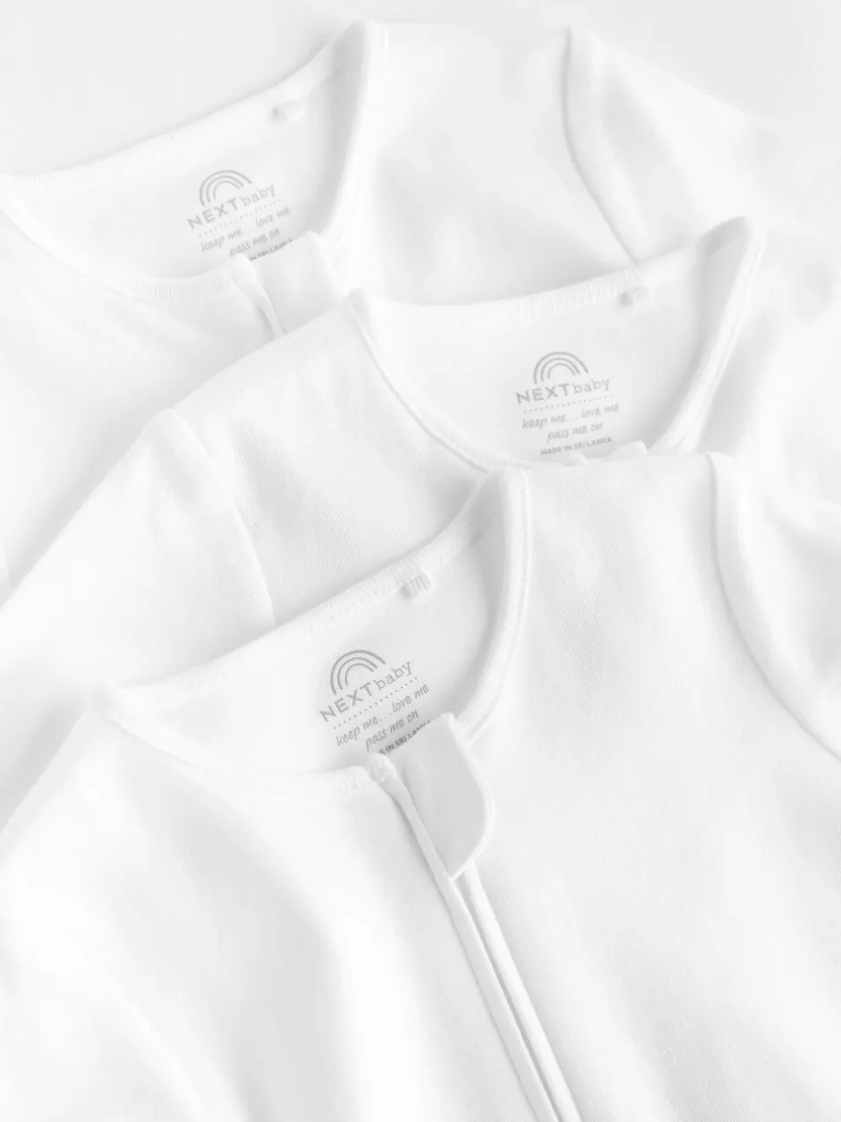 Multipacks|Babypakjes En Babypyjama's|Next - Essential 100% Katoenen babypakjes met rits 3 Pack (0-3jr) Wit
