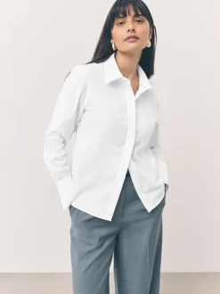 Blouses En Overhemden|Tops En T-Shirts|Next - Fitted Stretch Essential Long Sleeve Shirts 2 Pack Wit