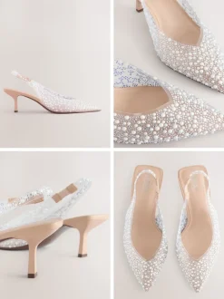 Schoenen Met Hakken|Gelegenheidskleding|Next - Forever Comfort® puntige slingback-hakken met vinyl en sierstenen Wit