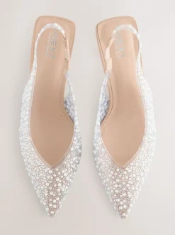 Schoenen Met Hakken|Gelegenheidskleding|Next - Forever Comfort® puntige slingback-hakken met vinyl en sierstenen Wit