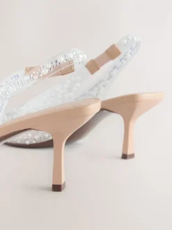 Schoenen Met Hakken|Gelegenheidskleding|Next - Forever Comfort® puntige slingback-hakken met vinyl en sierstenen Wit