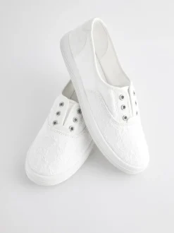 Sneakers*Next - Geborduurde veterloze canvas instapsneakers Wit