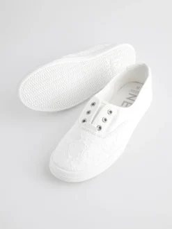 Sneakers*Next - Geborduurde veterloze canvas instapsneakers Wit
