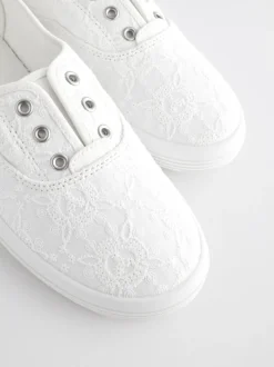 Sneakers*Next - Geborduurde veterloze canvas instapsneakers Wit