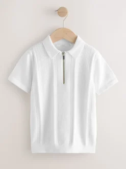 Schoolkleding|Truien En Breisels|Next - Gebreid poloshirt met rits bij de hals (3-16jr) Wit