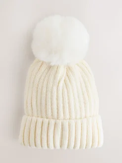 Mutsen, Handschoenen En Sjaals*Next Wit - Geribbelde beanie-muts met pompon (3mnd -16jr)