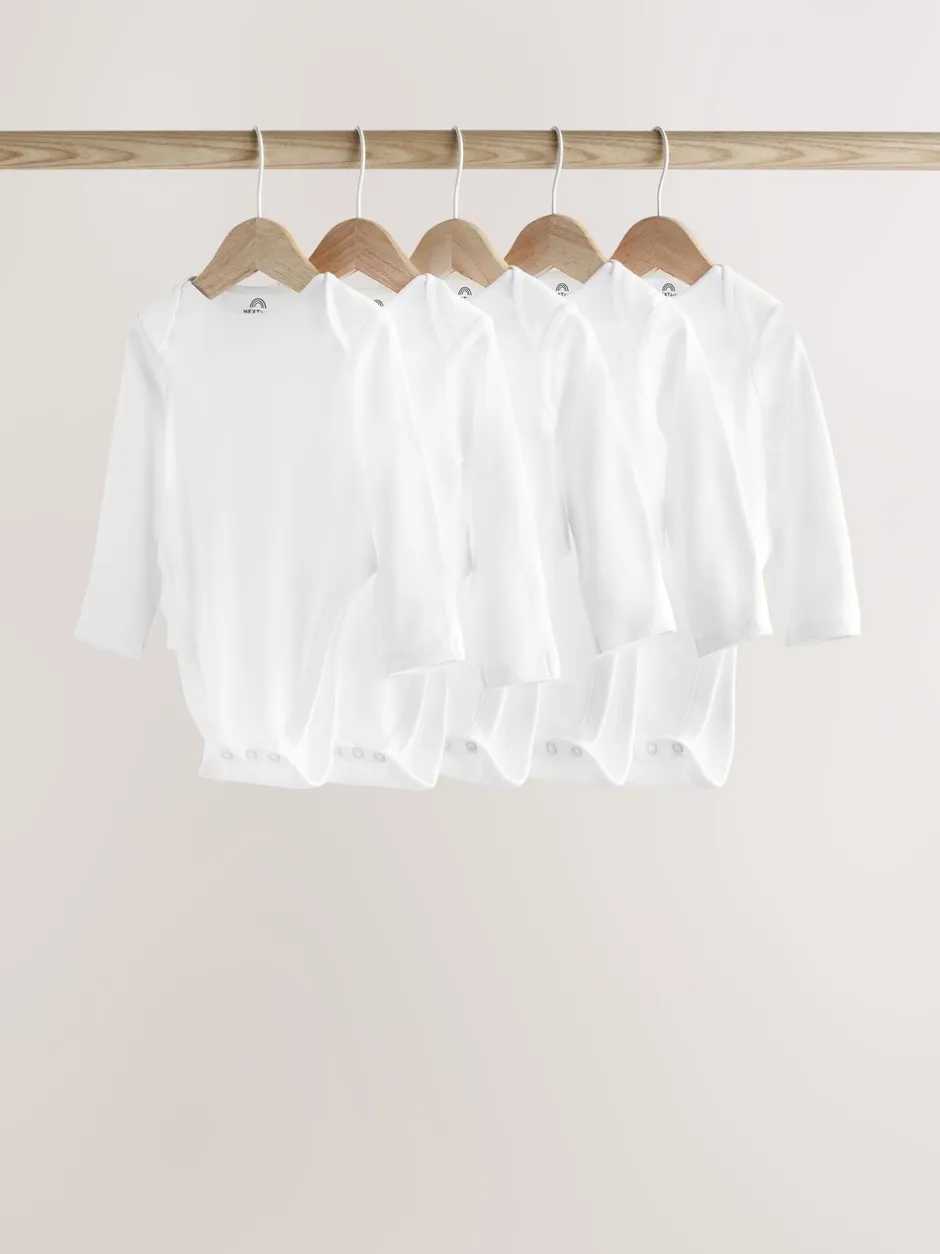 Rompertjes En Hemdjes|Rompertjes En Hemdjes*Next Wit - Hip Dysplasia Baby Long Sleeve Bodysuits 5 Pack