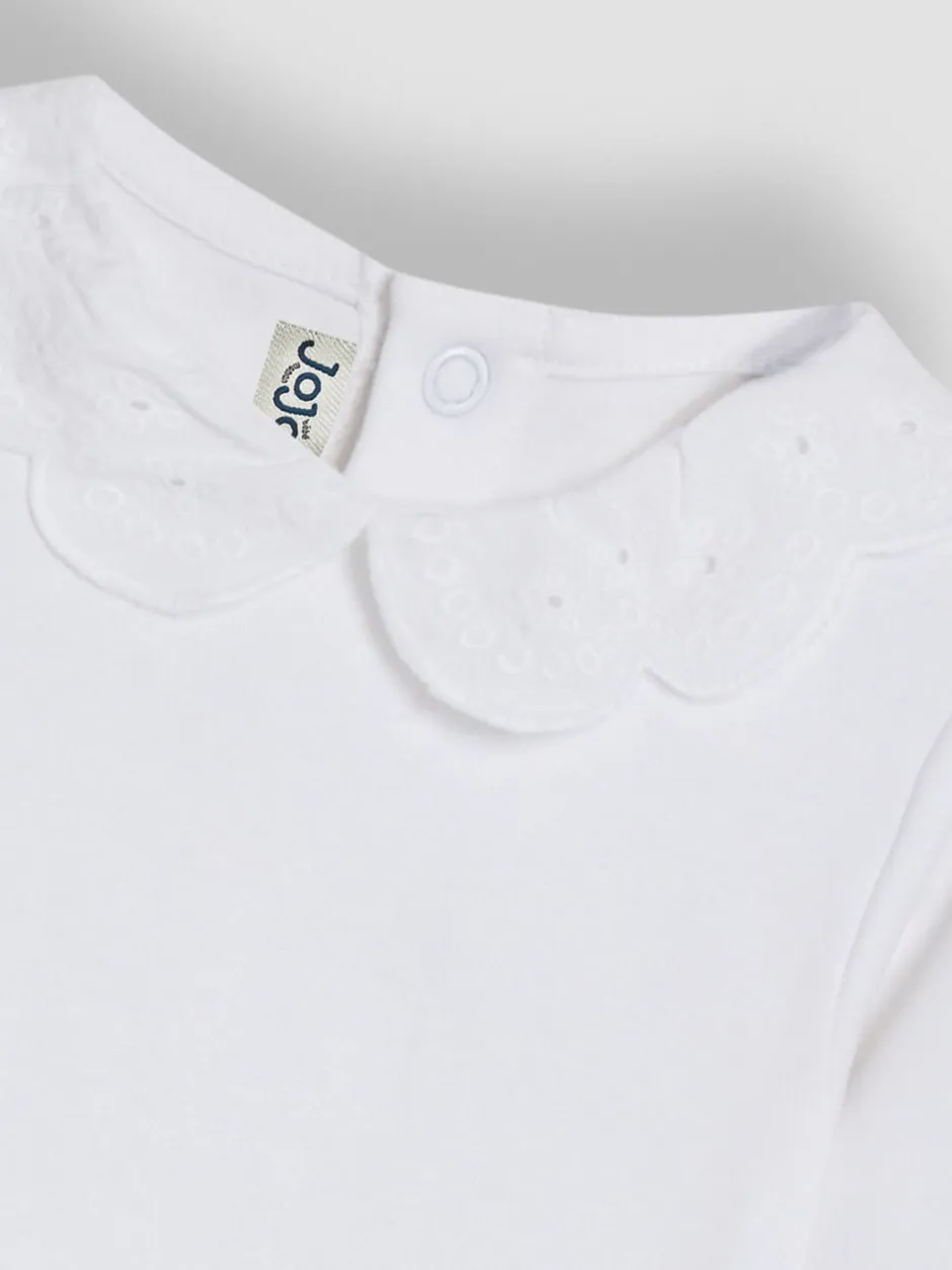 Rompertjes En Hemdjes|Jojo Maman Bébé - Broderie Collar Long Sleeve Bodysuit Wit