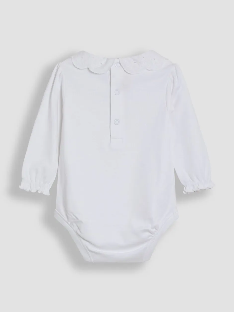 Rompertjes En Hemdjes|Jojo Maman Bébé - Broderie Collar Long Sleeve Bodysuit Wit
