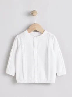 Gebreide Kleding|Next Wit - Kabelgebreid babyvestje