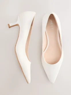 Schoenen Met Hakken|Next Wit - Leren pumps met spitse neus en kittenhakje