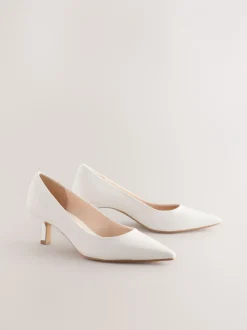 Schoenen Met Hakken|Next Wit - Leren pumps met spitse neus en kittenhakje