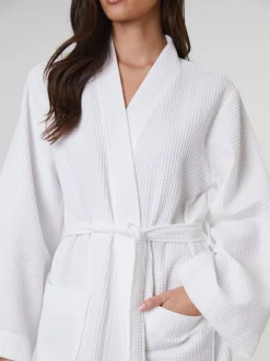 Badjassen|Loungeable - Waffle 100% Cotton Robe Wit