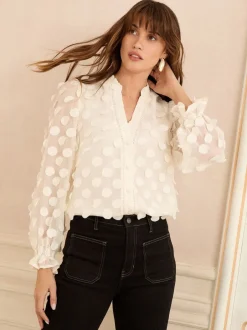Gelegenheidskleding|Blouses En Overhemden|Love & Roses - 3D blouse met lange mouwen en stippen Wit