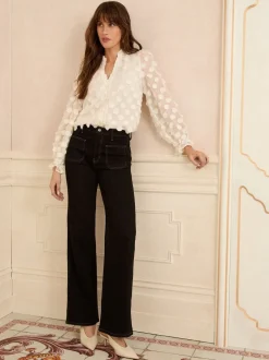 Gelegenheidskleding|Blouses En Overhemden|Love & Roses - 3D blouse met lange mouwen en stippen Wit