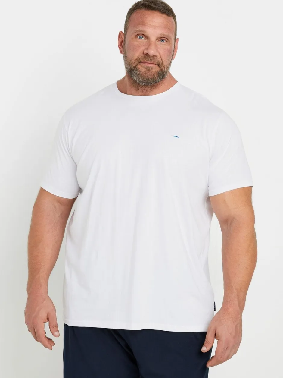 Pyjama's|Loungewear*BadRhino Big & Tall - Lounge 100% katoenen short en T-shirt set Wit / marineblauw