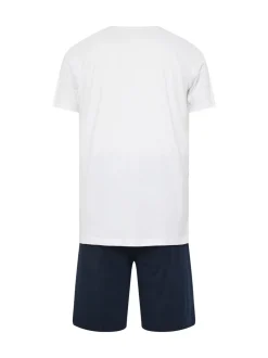 Pyjama's|Loungewear*BadRhino Big & Tall - Lounge 100% katoenen short en T-shirt set Wit / marineblauw
