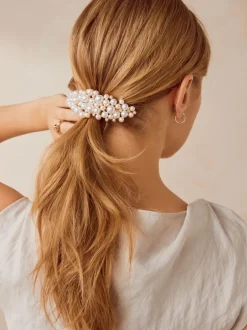 Mutsen, Handschoenen En Sjaals|Sieraden|Next Wit - Metalen barretteclip met pareleffect