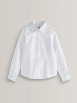 Schoolkleding|Overhemden En Blouses*Next Wit - Net overhemd met klittenbandsluiting, stretch, hoog katoengehalte en lange mouwen (3-17 jr)