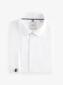 Formele Overhemden|Next - Normale Pasvorm - Eenvoudig te strijken slim fit overhemd met textuur en dubbele manchetten Wit
