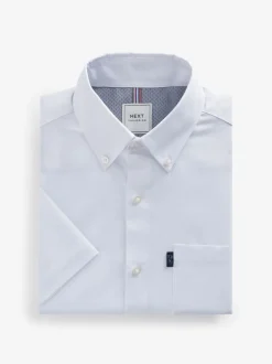 Shirts*Next Wit - Normale Pasvorm - Gemakkelijk te strijken Oxford overhemd met korte mouwen en knopen