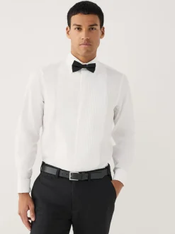 Formele Overhemden|Shirts|Next Wit - Normale Pasvorm - Occasion Pleated Bib Double Cuff Dress Shirt
