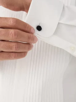 Formele Overhemden|Shirts|Next Wit - Normale Pasvorm - Occasion Pleated Bib Double Cuff Dress Shirt