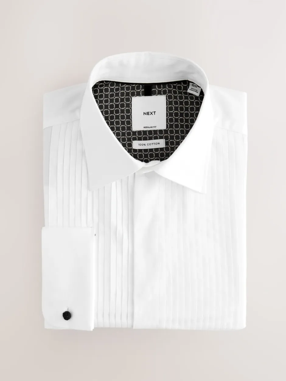 Formele Overhemden|Shirts|Next Wit - Normale Pasvorm - Occasion Pleated Bib Double Cuff Dress Shirt