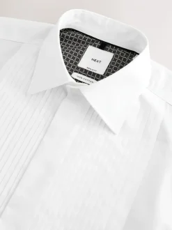 Formele Overhemden|Shirts|Next Wit - Normale Pasvorm - Occasion Pleated Bib Double Cuff Dress Shirt